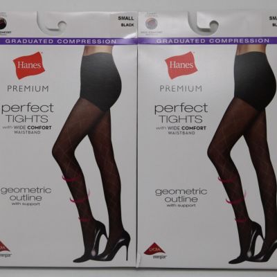 Hanes Premium Perfect Tights Wide Comfort Waistband Black Small Lot of 2